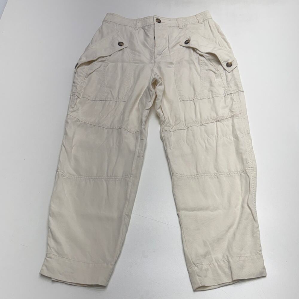 EXPRESS Women’s 4 Lightweight Cream Crop Casual Pant Super High Rise
